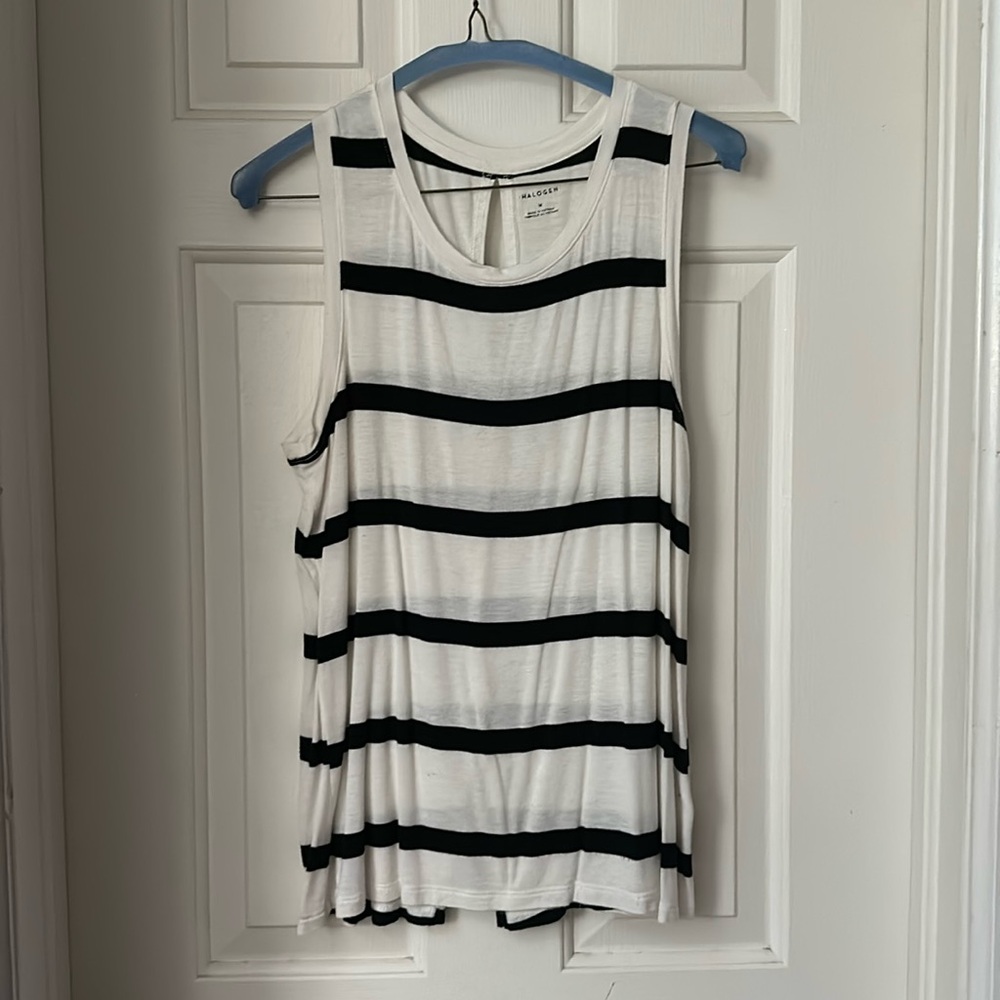 Black and white striped sleeveless shirt